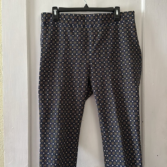 Talbots Boho Artsy Navy Geometric Essex Ankle Pull On Stretch Skinny Fit Pants - Picture 2 of 8